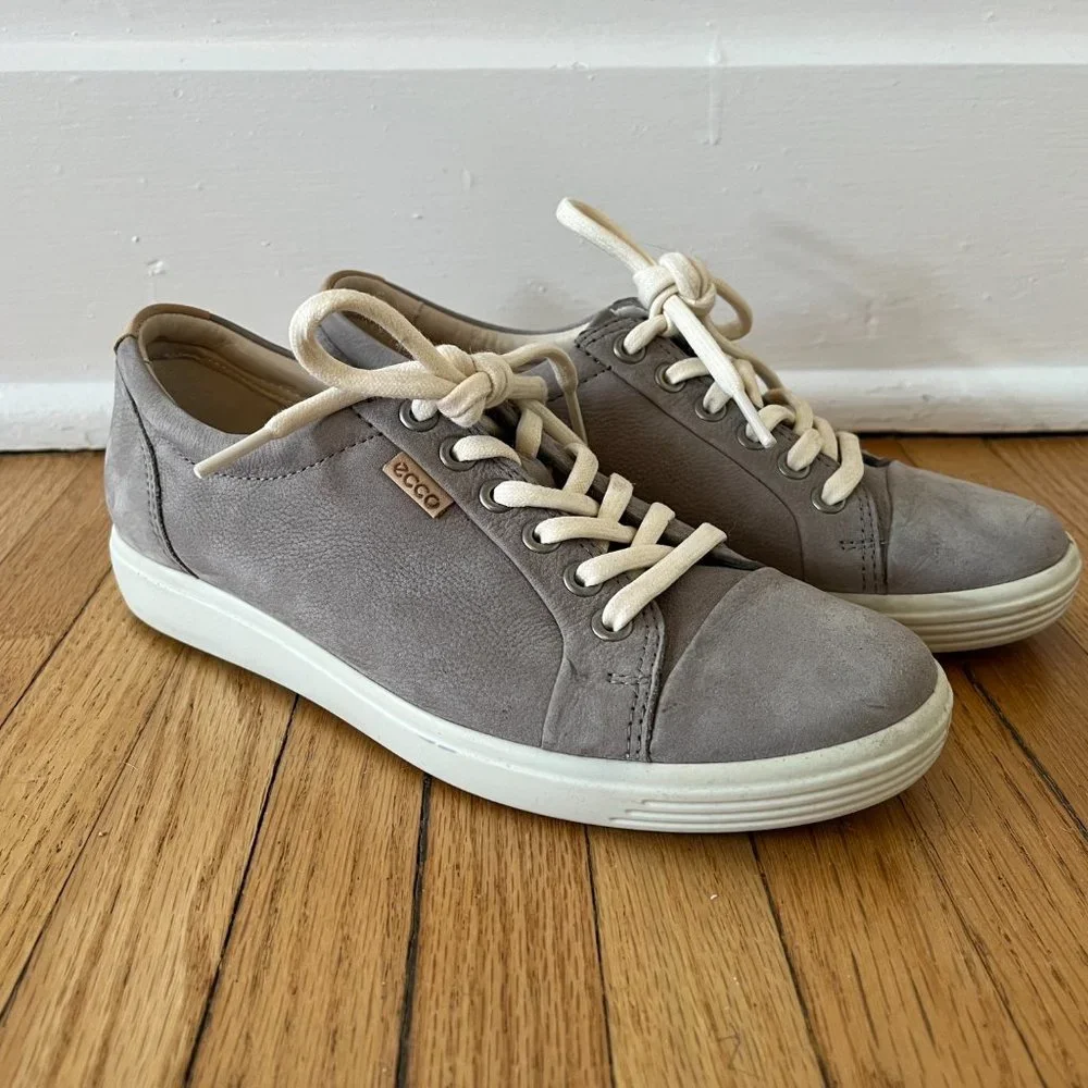 Ecco Soft 7 Women's Sneaker Gray Leather Sz 6 - Picture 1 of 4